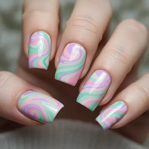 Pastel Swirls – мягкие линии и узоры: главный тренд маникюра 2025